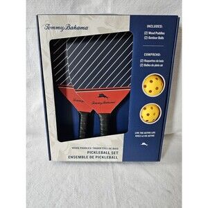 Brand New Tommy Bahama Pickleball Set 2 Wood Paddles 2 Game Balls NIB